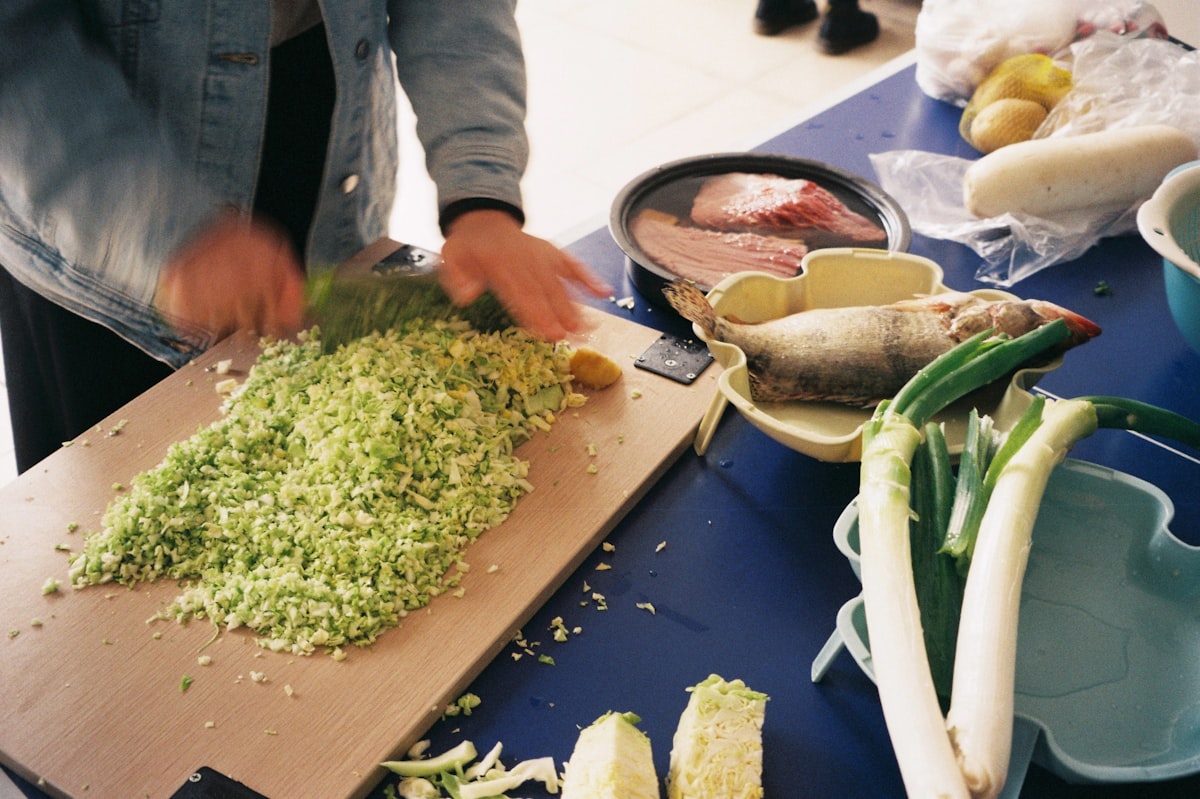 Healthy cooking preparation with fresh ingredients